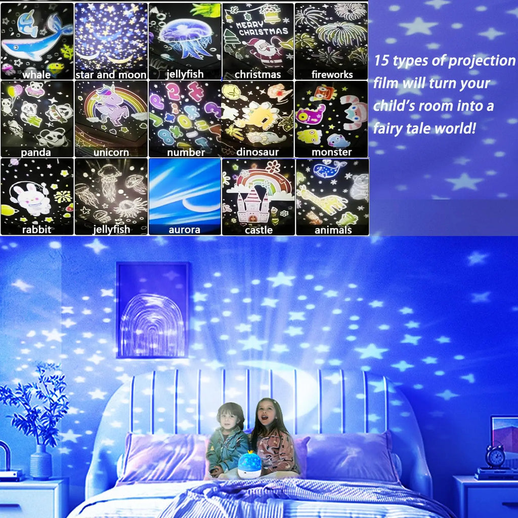 DreamScape Pro: 360° Rotating Night Light with 15 Magic Themes