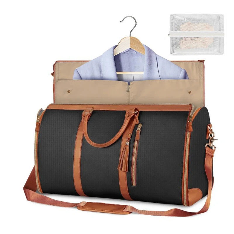 The 2-in-1 Carry-On Suit Bag: Foldable Vegan Leather Weekender for Women
