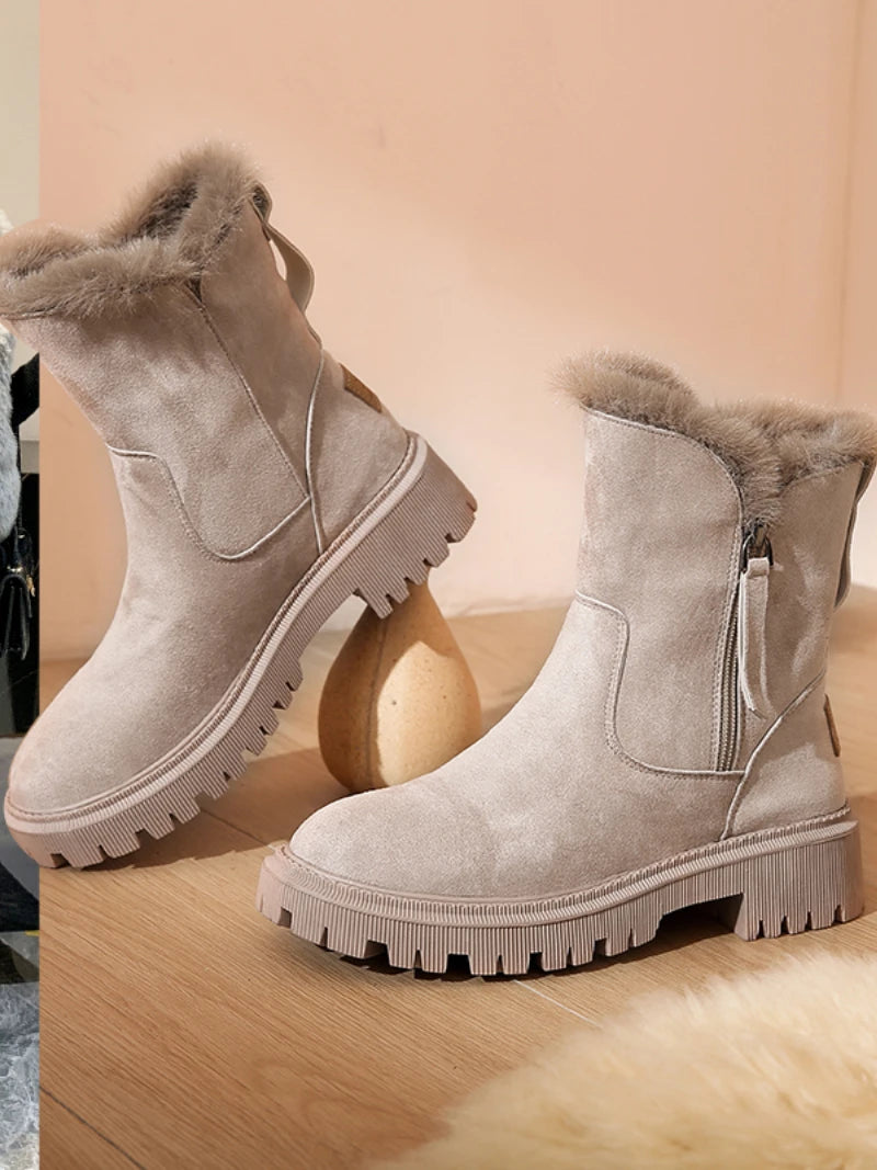 Water-Resistant Suede Snow Boots: Non-Slip Thermal Platform