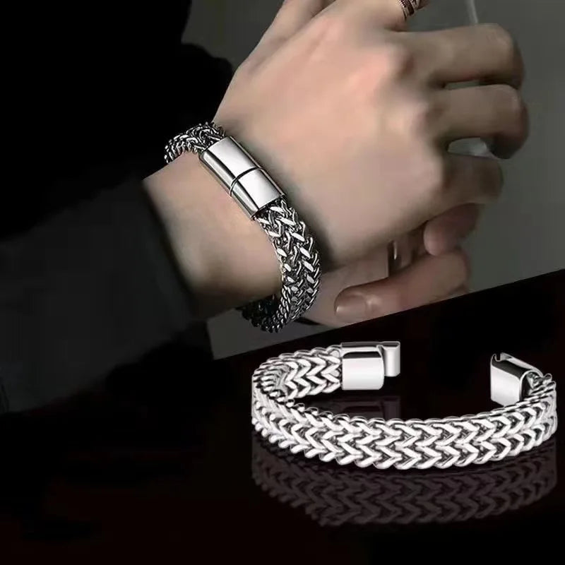 Double-Row Titanium Steel Statement Bracelet