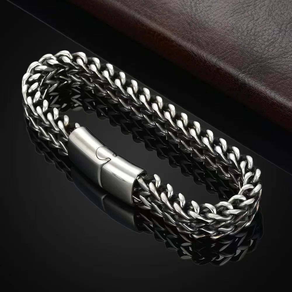 Double-Row Titanium Steel Statement Bracelet