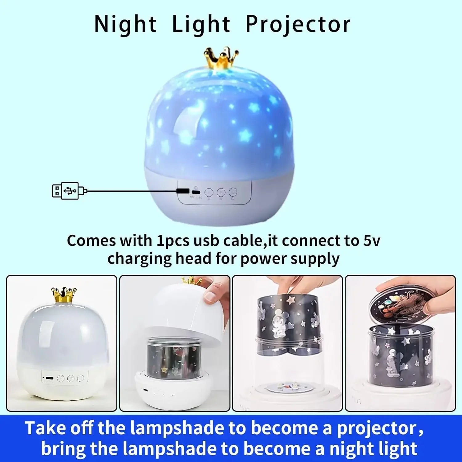 DreamScape Pro: 360° Rotating Night Light with 15 Magic Themes