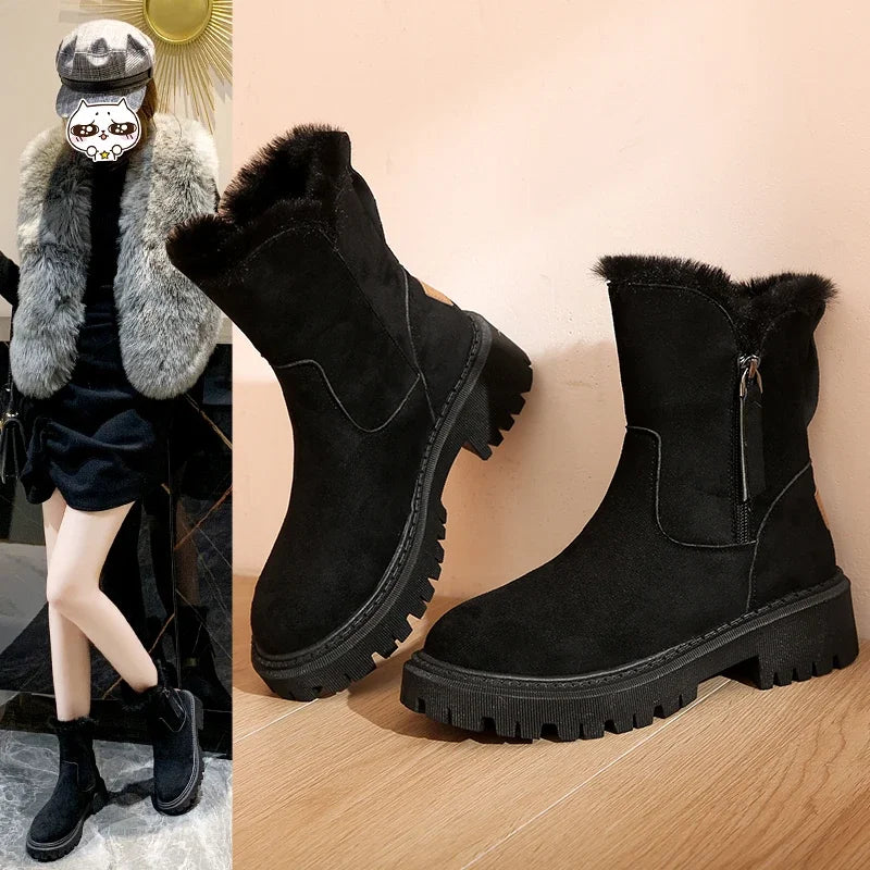 Water-Resistant Suede Snow Boots: Non-Slip Thermal Platform