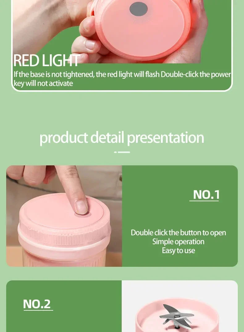 6-Blade Portable Blender: USB-C Rechargeable Personal Juicer