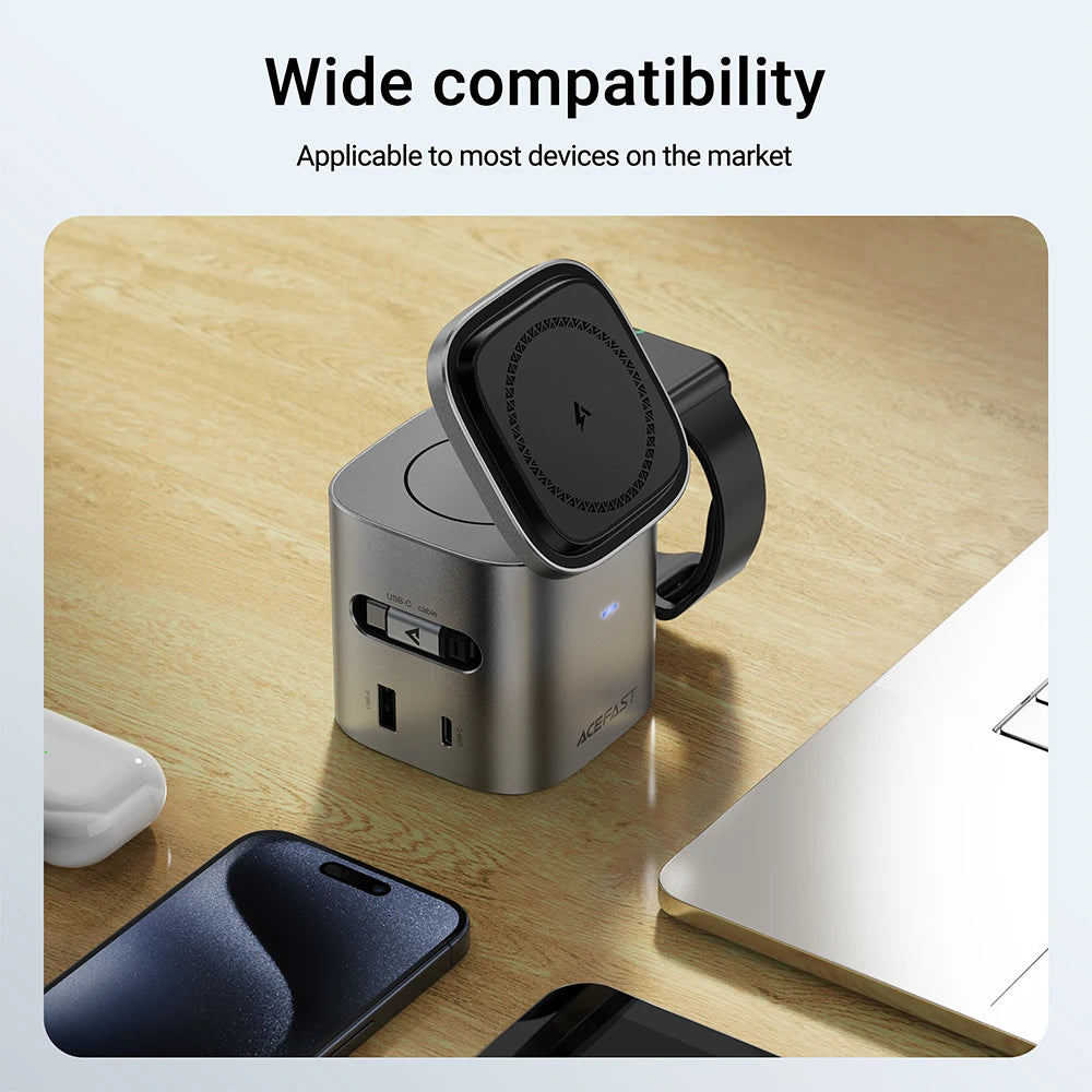 ACEFAST 6-in-1 Desktop Power Hub: 15W Magnetic Wireless + PD65W Fast Charge