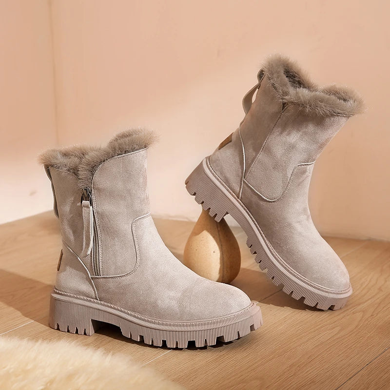 Water-Resistant Suede Snow Boots: Non-Slip Thermal Platform