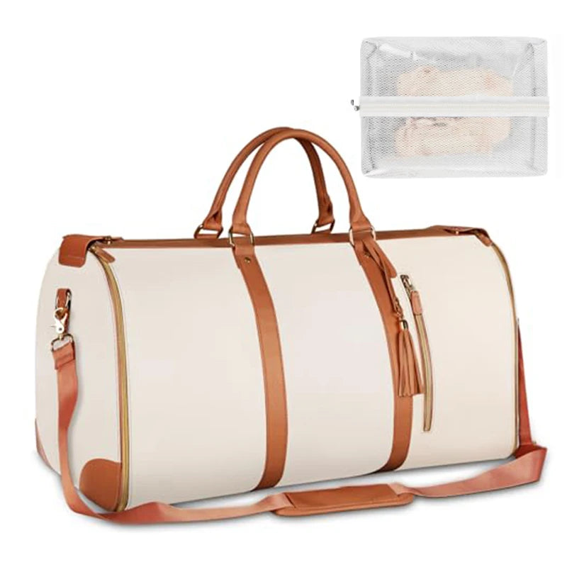 The 2-in-1 Carry-On Suit Bag: Foldable Vegan Leather Weekender for Women
