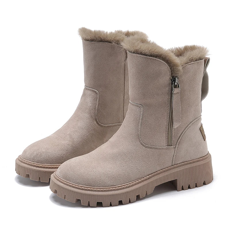 Water-Resistant Suede Snow Boots: Non-Slip Thermal Platform