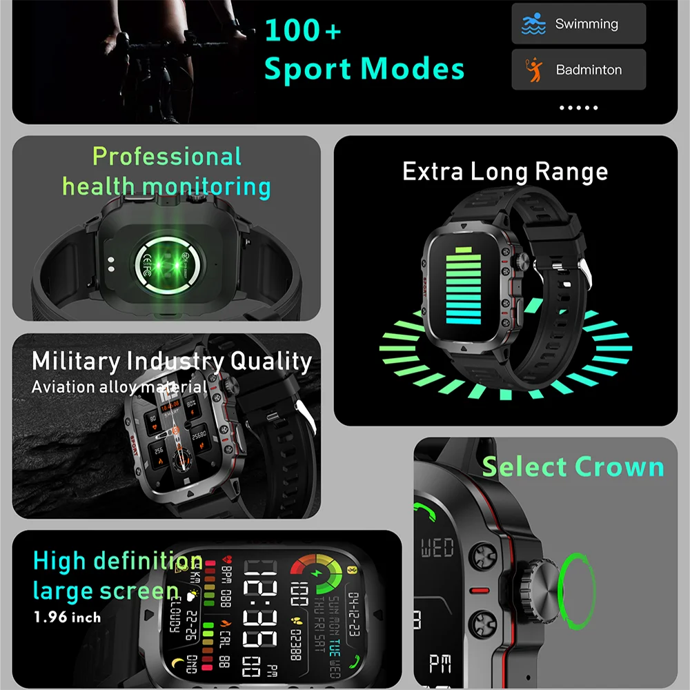 Tactical Smartwatch | Military-Grade Durability & 3ATM Dive-Ready