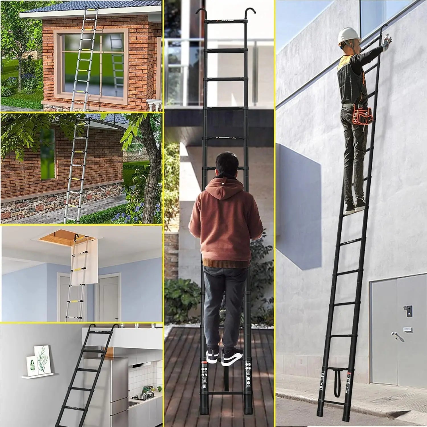 Pro-Series Stealth Telescopic Ladder | Detachable Safety Hooks & Non-Slip Grip