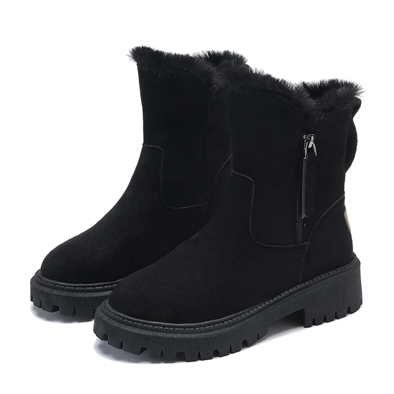 Water-Resistant Suede Snow Boots: Non-Slip Thermal Platform