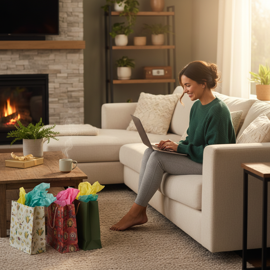 Woman Shopping from Couch